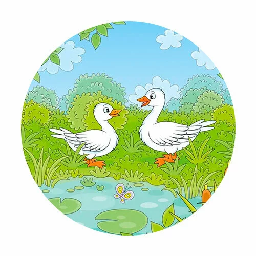 Цветной вариант раскраски два гуся на пруду