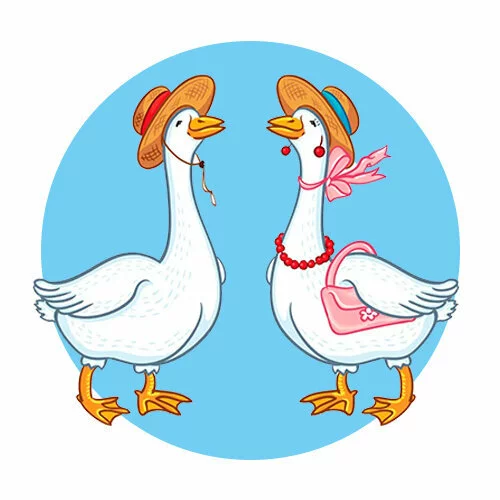 Цветной вариант раскраски гусь с гусыней
