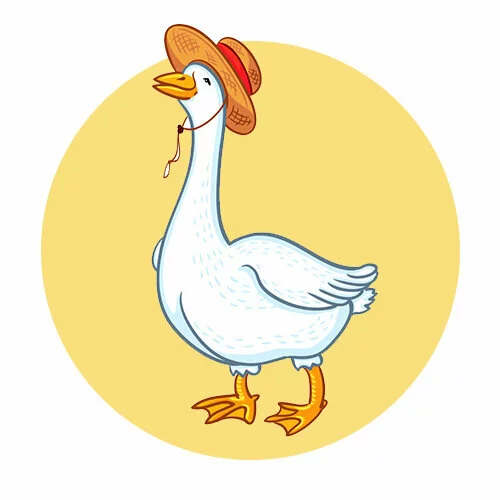 Цветной вариант раскраски гусь в шляпе