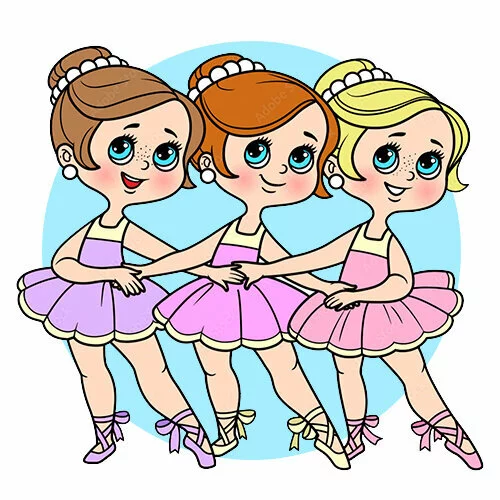 Цветной вариант раскраски трио балерина