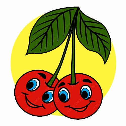 Цветной вариант раскраски вишня смеется