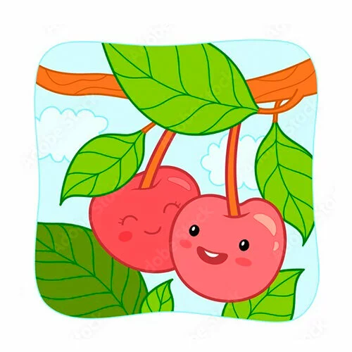 Цветной вариант раскраски милые вишенки каваи