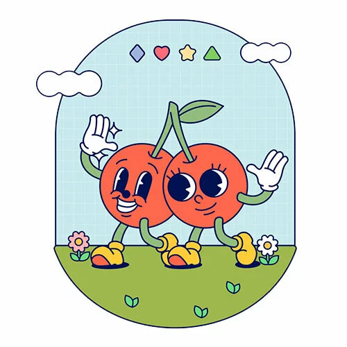 Цветной вариант раскраски вишня мультик