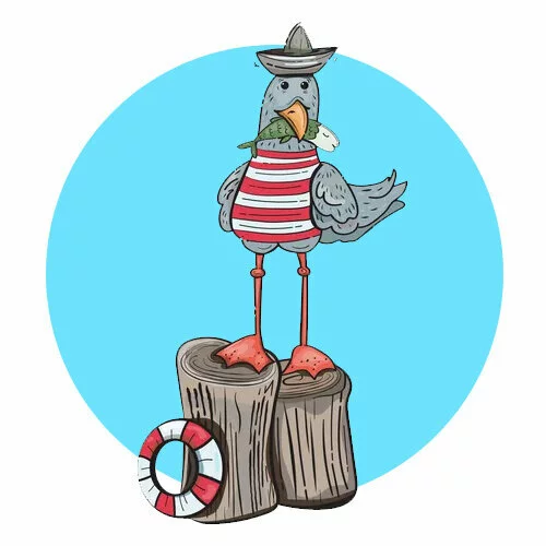 Цветной вариант раскраски чайка моряк