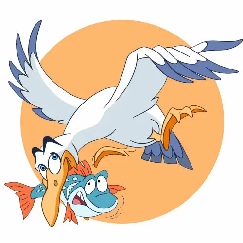 Цветной вариант раскраски чайка поймала лягушу