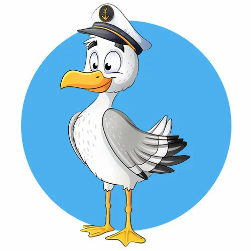 Цветной вариант раскраски чайка мультяшка капитан
