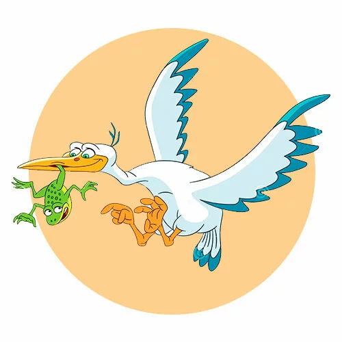 Цветной вариант раскраски чайка и лягушка