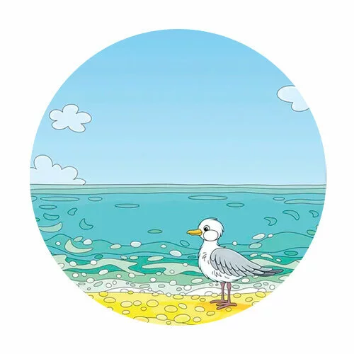 Цветной вариант раскраски чайка отдыхает на море