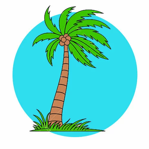 Цветной вариант раскраски ветер и пальма