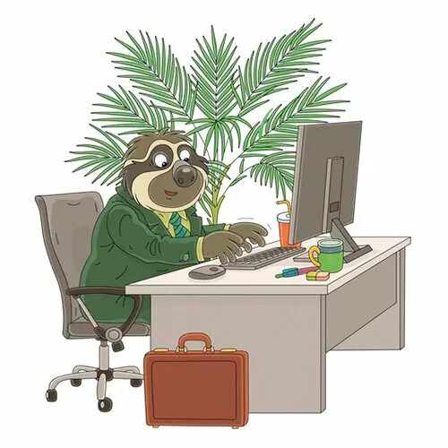 Цветной вариант раскраски ленивец около пальмы