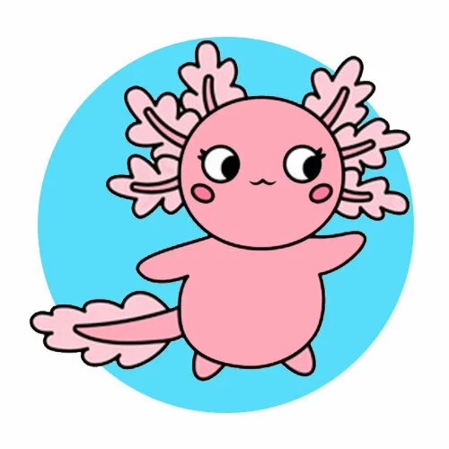 Цветной вариант раскраски аксолотль обведи