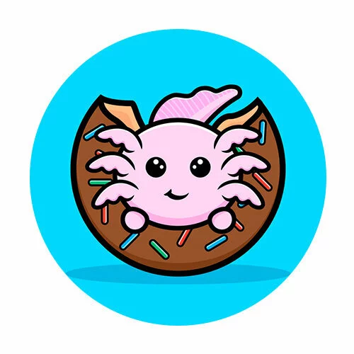 Цветной вариант раскраски аксолотль пончик