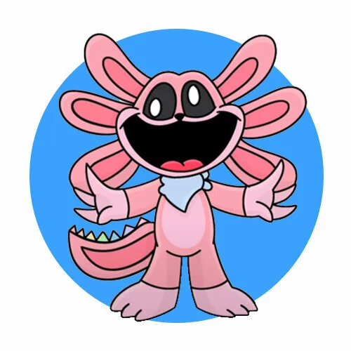 Цветной вариант раскраски улыбающиеся твари аксолотль