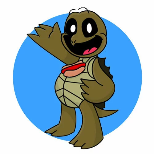 Цветной вариант раскраски улыбающиеся твари голодная черепаха