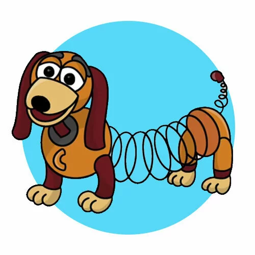 Цветной вариант раскраски улыбающиеся твари slinky dog пружинка такса