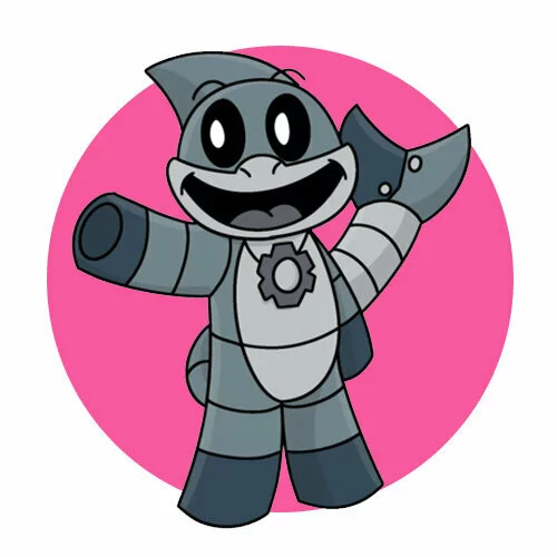 Цветной вариант раскраски улыбающиеся твари sharkybot