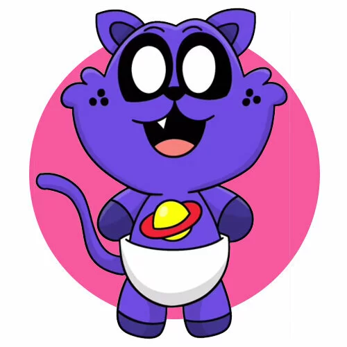 Цветной вариант раскраски улыбающиеся твари малыш кэтнэп