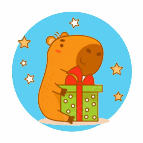 Цветной вариант раскраски капибара с подарком