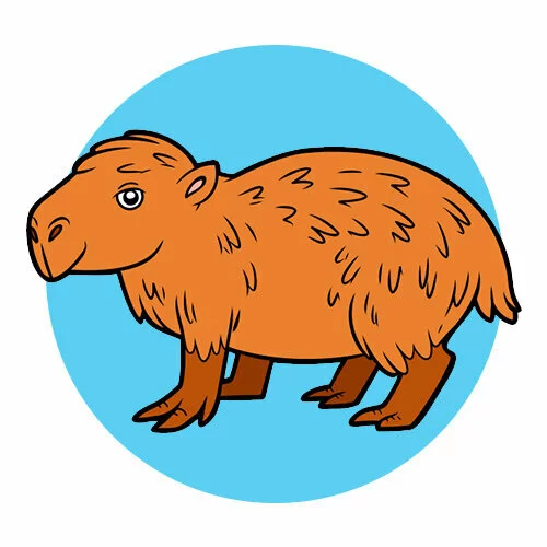Цветной вариант раскраски капибара вид сбоку