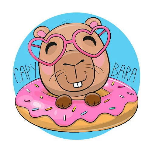 Цветной вариант раскраски капибара в пончике