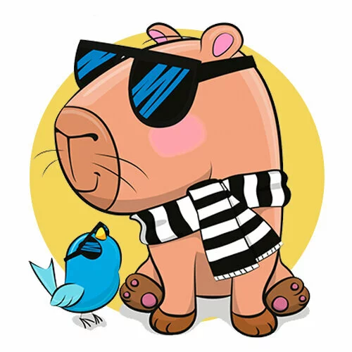 Цветной вариант раскраски капибара в очках