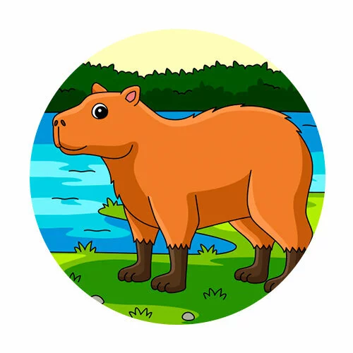 Цветной вариант раскраски капибара в поле