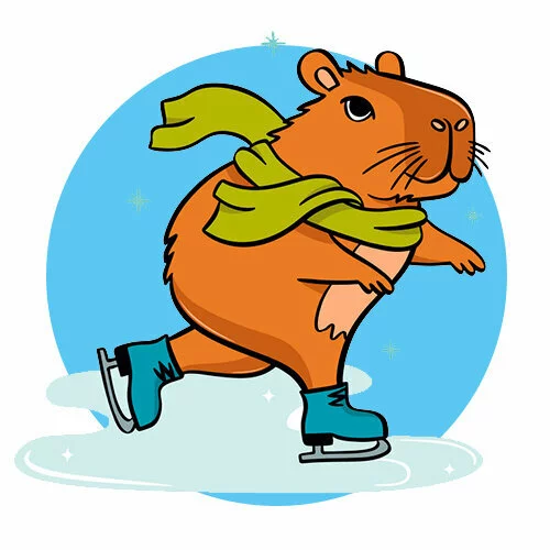 Цветной вариант раскраски капибара на коньках