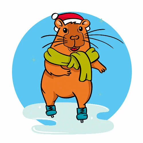 Цветной вариант раскраски капибара катается на коньках