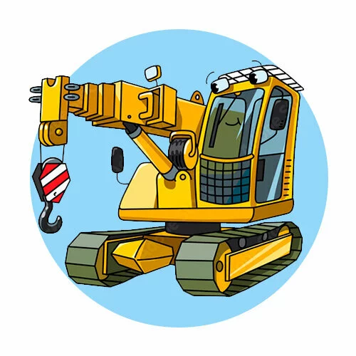 Цветной вариант раскраски небольшой автокран