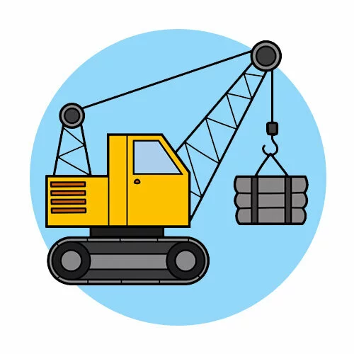 Цветной вариант раскраски небольшой подъемный кран