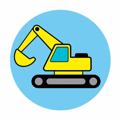 Цветной вариант раскраски по точкам экскаватор