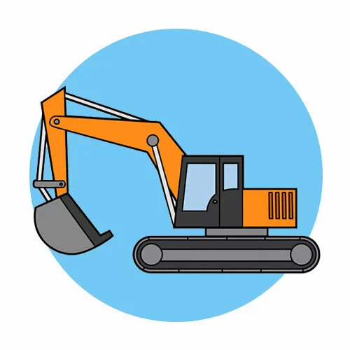 Цветной вариант раскраски экскаватор для маленьких