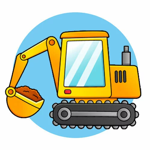 Цветной вариант раскраски экскаватор маленький