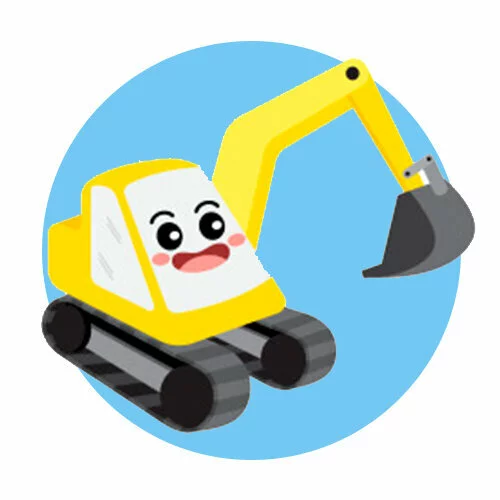 Цветной вариант раскраски мини экскаватор