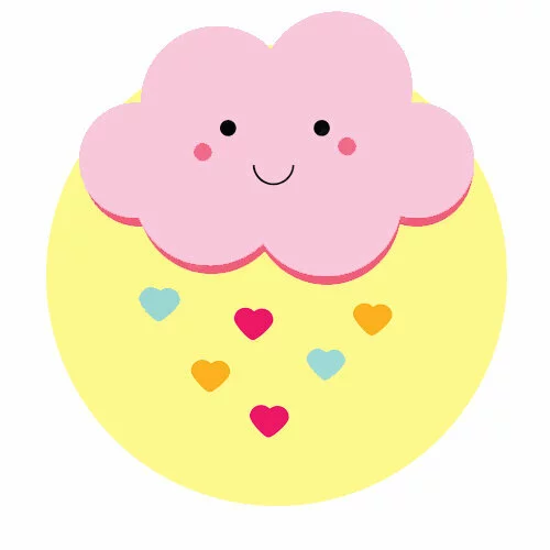 Цветной вариант раскраски облака и сердечки