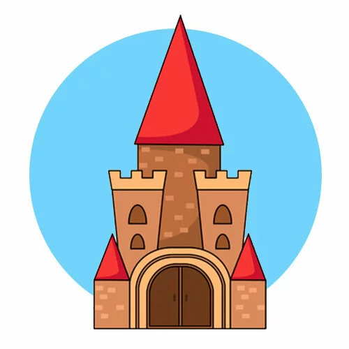 Цветной вариант раскраски замок по линии