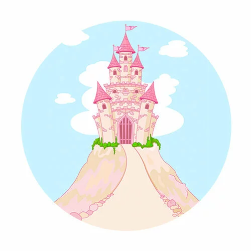 Цветной вариант раскраски замок на горе