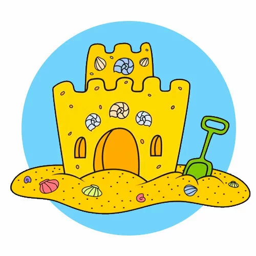 Цветной вариант раскраски песок и замок