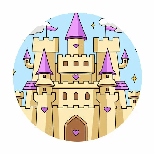 Цветной вариант раскраски замок с сердечком
