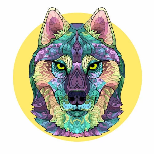 Цветной вариант раскраски антистресс хаски голова