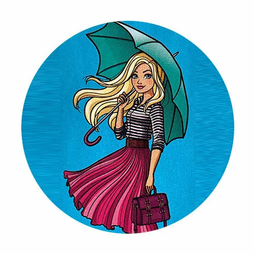 Цветной вариант раскраски барби под зонтом