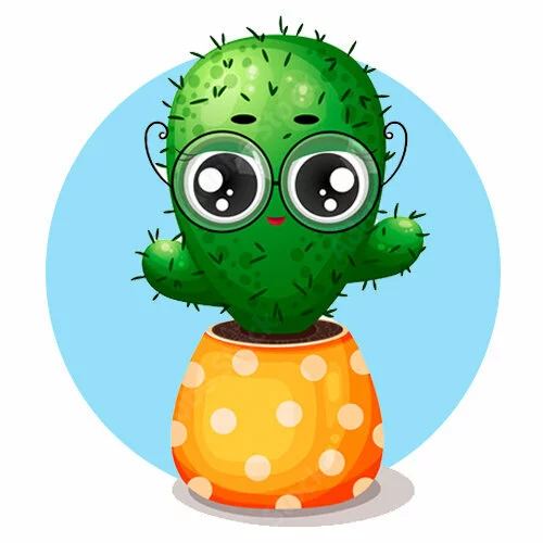 Цветной вариант раскраски кактус в очках