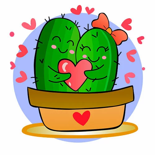 Цветной вариант раскраски влюбленные кактусы