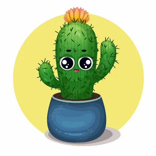 Цветной вариант раскраски большие глазки у кактуса