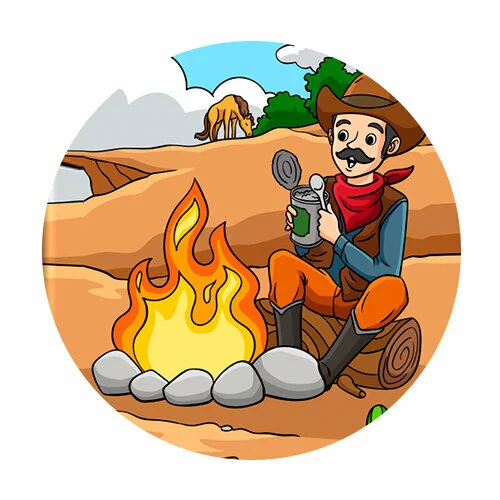Цветной вариант раскраски костер в пустыне
