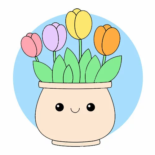 Цветной вариант раскраски ваза с тюльпанами