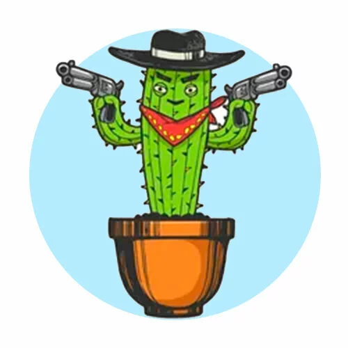 Цветной вариант раскраски кактус с пистолетами