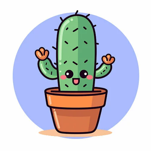 Цветной вариант раскраски смешной кактус каваи