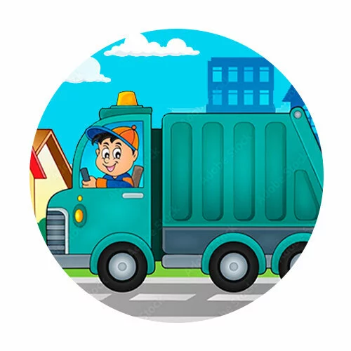 Цветной вариант раскраски водитель мусоровоза
