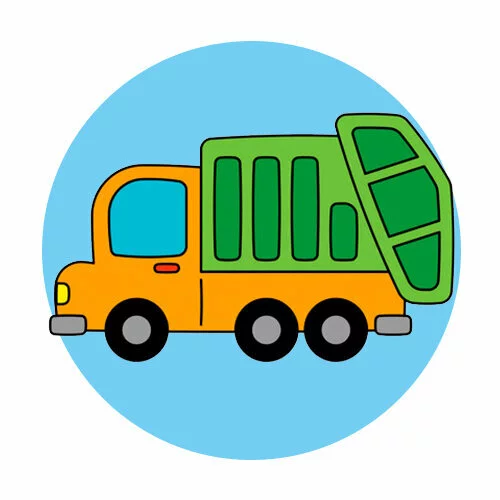 Цветной вариант раскраски мусоровоз обведи по линиям